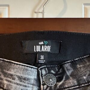 LuLaRoe Black Metallic Button-Front Jeans. Size 36 straight leg..